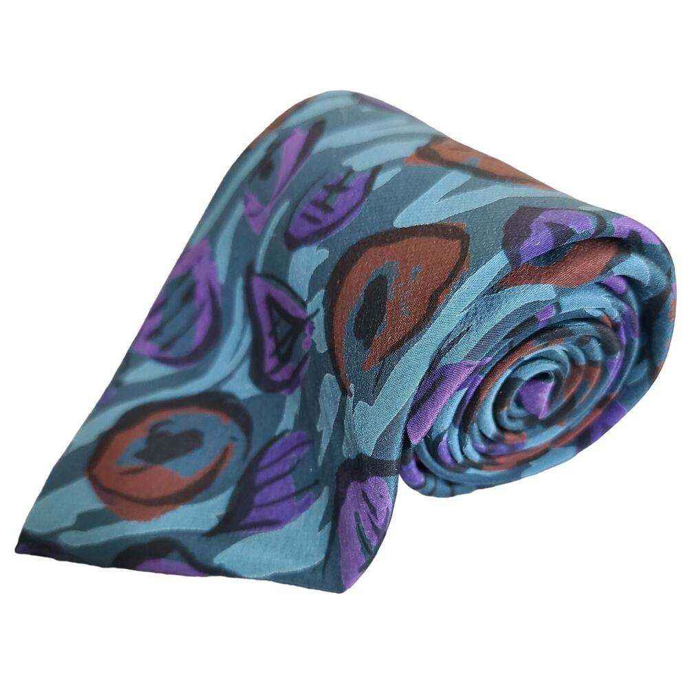 Geoffrey Beene Teal Blue Abstract Medallion Swirl Silk Necktie NWT Italy 57x3.5